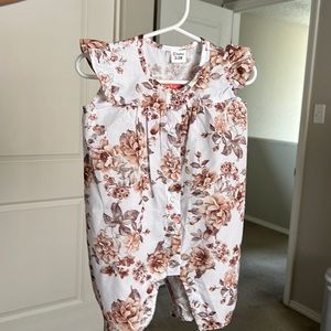 White & Brown Floral One Piece — 0-3mo